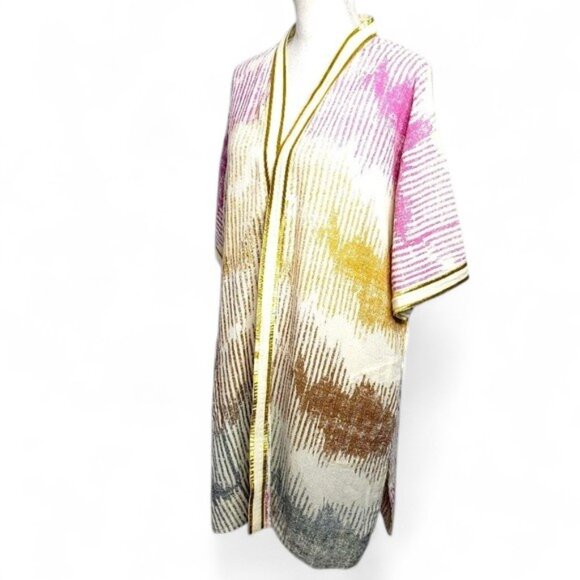 Soft Surroundings Kimono Cardigan Metallic Gold Stripe Open Front Loungewear OS - Picture 3 of 6